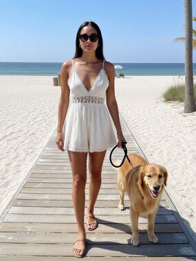 Zimmermann Off-White Women's Embroidered Eyelet Silk Romper w/Spaghetti Straps-0